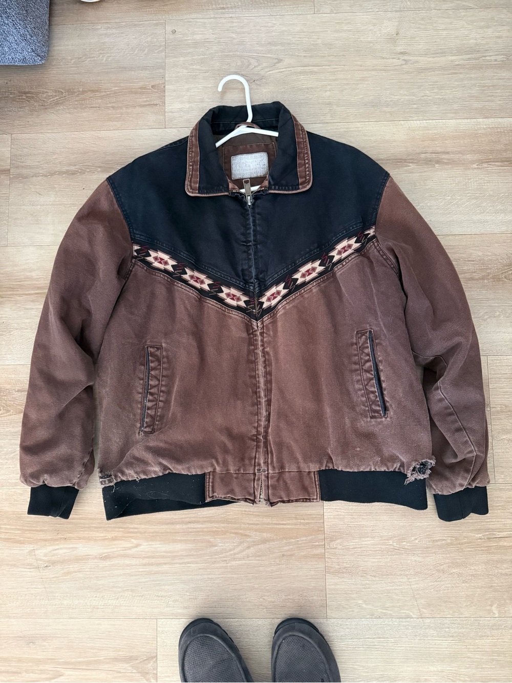 Men's Brown & Black Southwestern Trim Bomber Jacket